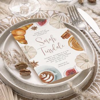 cozy fall white pumpkin & pastries bridal shower invitation