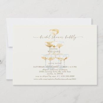 cream champagne tower bubbly bridal shower   invitation