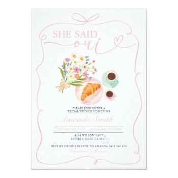 Croissant She Said Oui Bridal Brunch Cafe Invitation Front View
