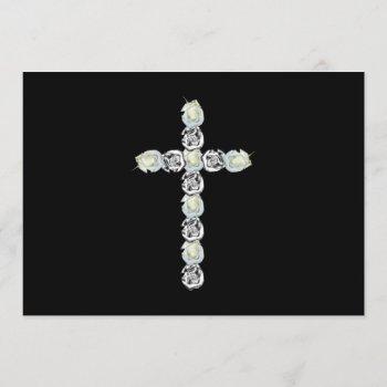 cross of silver and white roses invitation