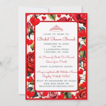 crown & roses queen of hearts bridal shower invitation