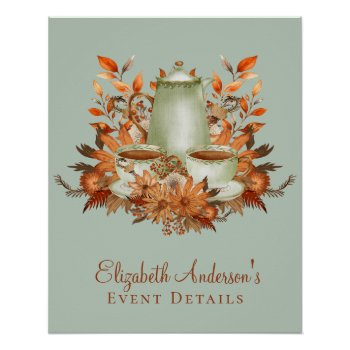 custom boho terracotta floral sage tea party favor poster