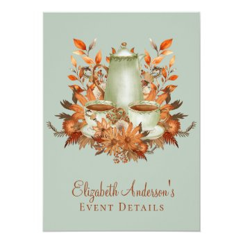 Custom Boho Terracotta Floral Sage Tea Party Favor Poster Front View