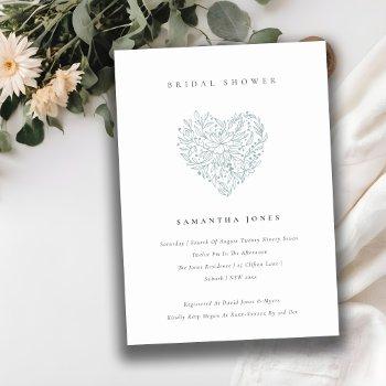 cute dusky blue floral heart bridal shower invite