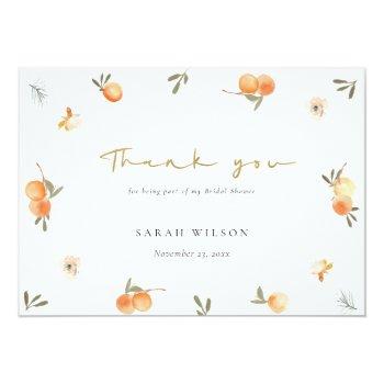 Cute Elegant Soft Orange Floral Boho Bridal Shower Thank You Card Front View