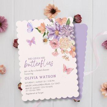 cute floral he gives me butterflies bridal shower invitation