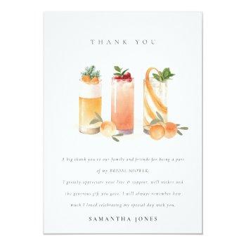 Cute Fruit Cocktail Orange Blush Bridal Shower Thank You Card Front View