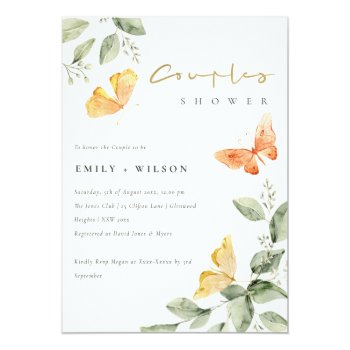 Cute Garden Foliage Butterflies Couples Shower Invitation Front View
