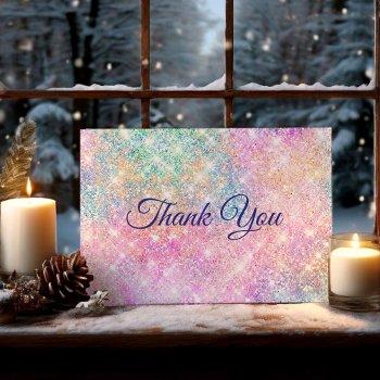 cute iridescent pink faux glitter thank you card