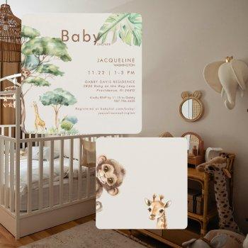 cute jungle creamrounded baby shower  invitation