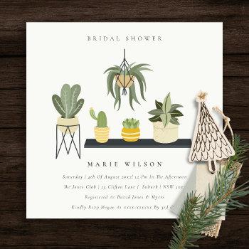 cute potted leafy succulent plants bridal shower invitation