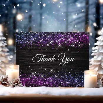 cute purple black faux glitter thank you card