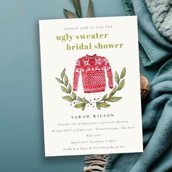 cute ugly sweater leaf winter bridal shower invite