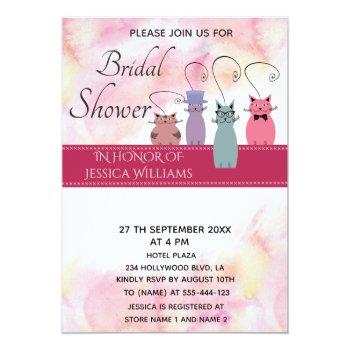 Cute Watercolor Funny Colorful Whimsy Cats Invitation Front View