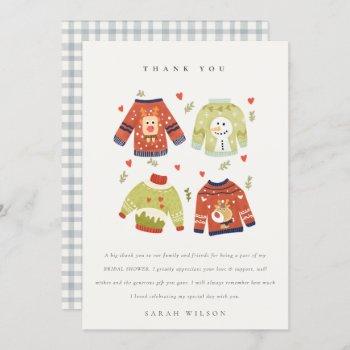 cute winter heart leafy ugly sweater bridal shower thank you card