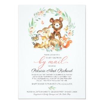 Cute Woodland Animals Greenery Baby Shower By Mail Invitation Front View