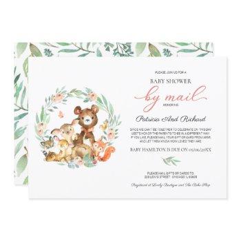 cute woodland animals greenery baby shower by mail invitation