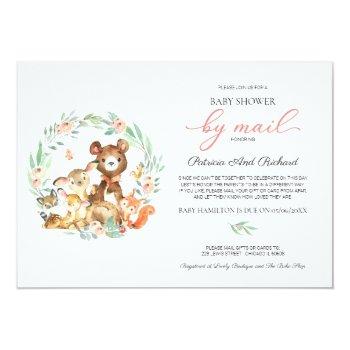 Cute Woodland Animals Greenery Baby Shower By Mail Invitation Front View
