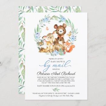 cute woodland animals greenery baby shower by mail invitation