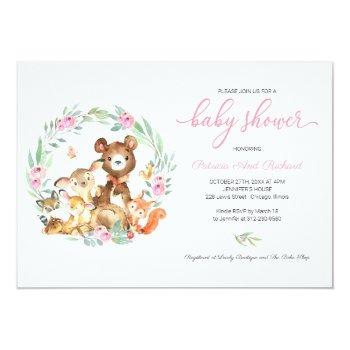 Cute Woodland Animals Greenery Baby Shower Invitat Invitation Front View