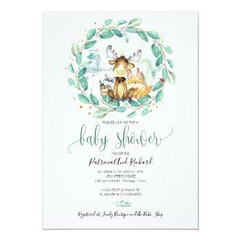 Cute Woodland Animals Greenery Baby Shower Invitation Front View