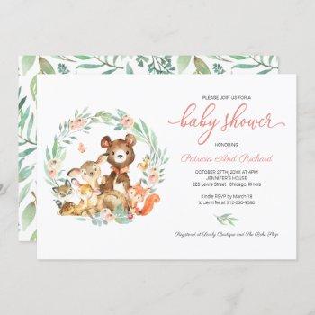 cute woodland animals greenery baby shower invitation