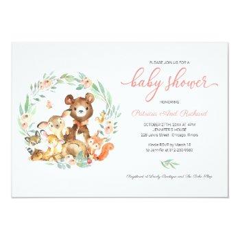 Cute Woodland Animals Greenery Baby Shower Invitation Front View