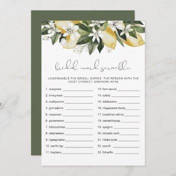 dahlia lemon bridal shower word scramble game invitation