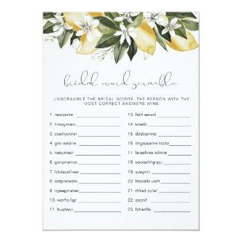 Dahlia Lemon Bridal Shower Word Scramble Game Invitation Front View