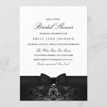damask black & white bow bridal shower invite
