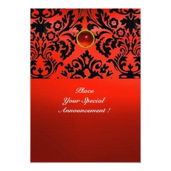 Damask Gem Stone Monogram Red Black White Invitation Front View