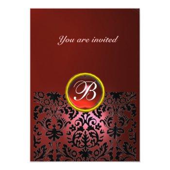 Damask Gem Stone Monogram Ruby Red Invitation Front View