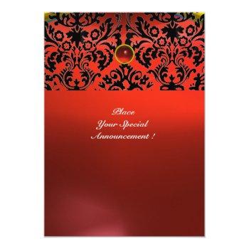 Damask Gem Stone Monogram Ruby Red Invitation Front View