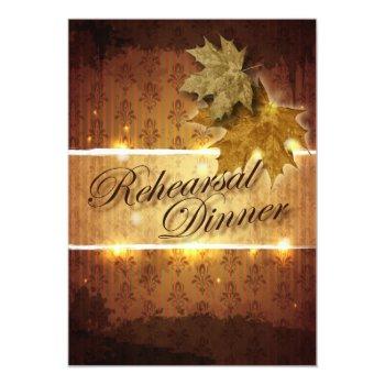 Damask Golden Leaves Rehearsal Dinner Invitation Front View