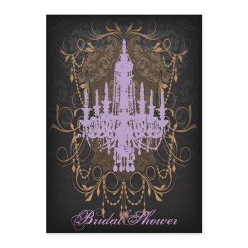 damask purple chandelier vintage bridal shower invitation