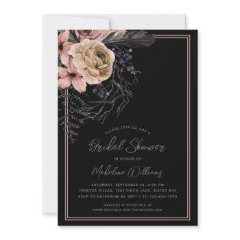 dark floral bridal shower invitation