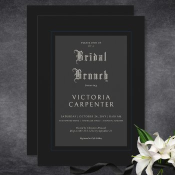 Dark Gothic Minimal Black & Blue Bridal Brunch Invitation Front View