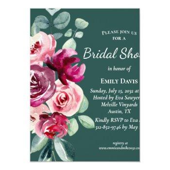 Dark Green, Burgundy & Blush Boho  Bridal Shower I Invitation Front View