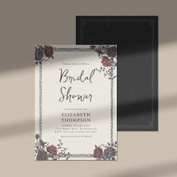 dark moody gothic red black roses bridal shower invitation