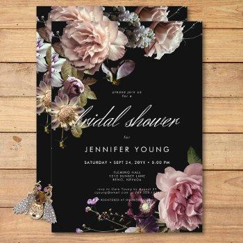 dark moody pastel opulent floral bridal shower invitation
