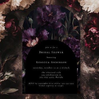 dark moody purple gothic floral bridal shower arch invitation