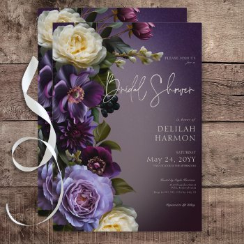dark moody purple & lavender floral bridal shower invitation
