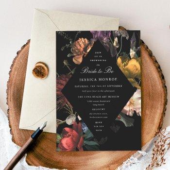 dark moody romantic floral bridal shower invitation