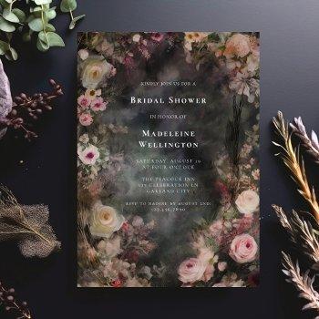 dark moody romantic floral bridal shower invitation