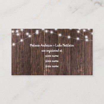 dark wood and lights bridal shower gift registry enclosure card