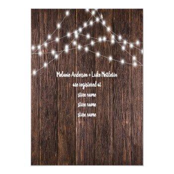 Dark Wood And Lights Bridal Shower Gift Registry Enclosure Card Front View