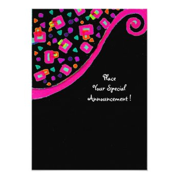 Deco Monogram Birthday Party, Fuchsia Black Gold Invitation Front View