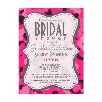 deep pink camo; camouflage invitation postcard