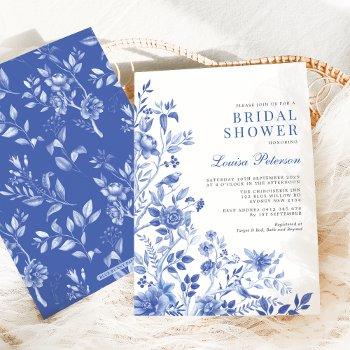 delft blue white chinoiserie floral bridal shower invitation