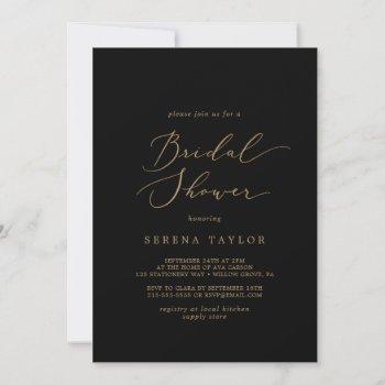 delicate gold calligraphy | black bridal shower invitation